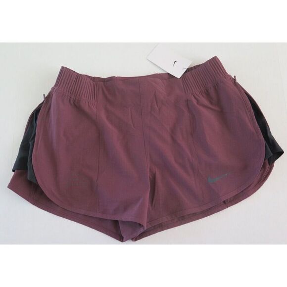Nike DD5328 646 Women's Sz M Dark Wine/Black Dri-Fit Tempo Luxe Running Shorts - Picture 1 of 6